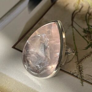 Bold Ring in 925 sterling silver Rough rose Quartz ring ( US 8 or 9)